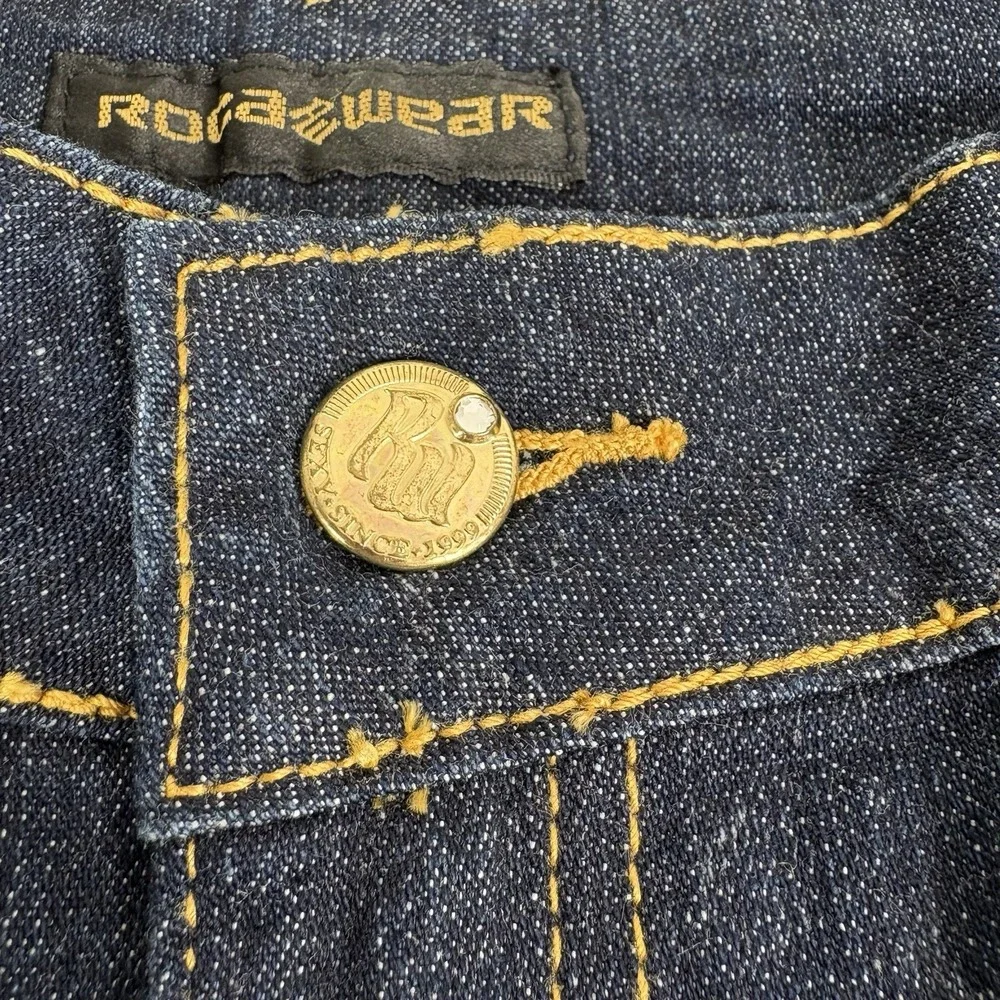 Vintage Y2K Juniors Roca Wear Flare Jeans Size 7 Sequin Gold Pockets Hip hop NWT